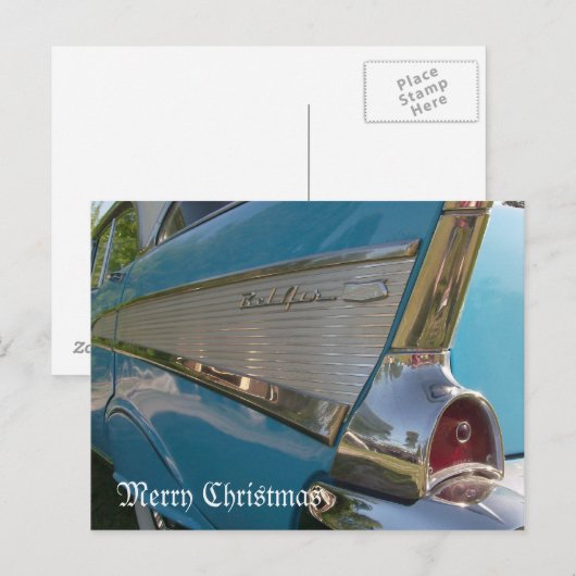 1957 Chevy Briefkaart Vrolijk Kerstfeest Kaart (Voorkant / Achterkant)