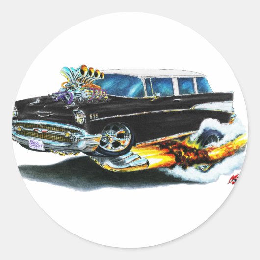 1957 Chevy Nomad Black Car Ronde Sticker (Voorkant)