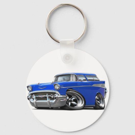 1957 Chevy Nomad Blue Hot Rod Sleutelhanger (Voorkant)