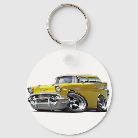 1957 Chevy Nomad Yellow Hot Rod Sleutelhanger (Voorkant)