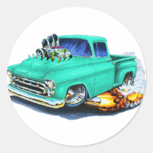 1957 Chevy Pickup Seafoam Green Ronde Sticker (Voorkant)