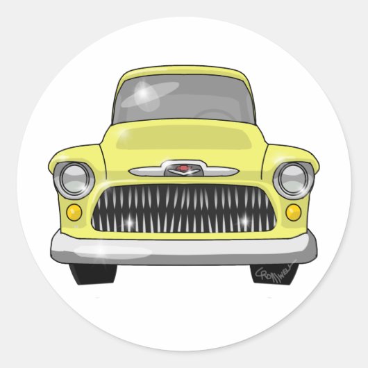 1957 Gele Chevy Pickup Ronde Sticker (Voorkant)