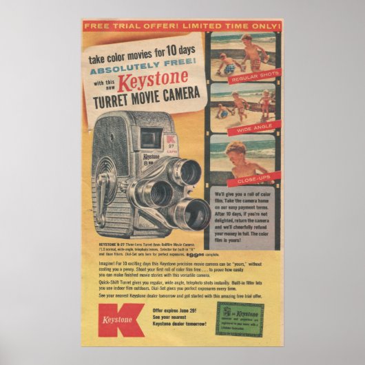 1957 Keystone filmcamera Poster (Voorkant)
