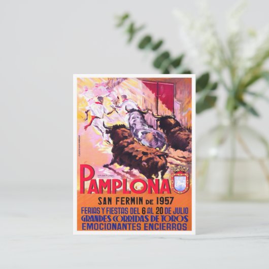 1957 Pamplona Spanje vintage-reis Briefkaart (Staand voorkant)