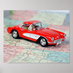1957 retro Corvette op de kaart Poster