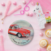 1957 rode Corvette op kaart Papieren Bordje (Feest)