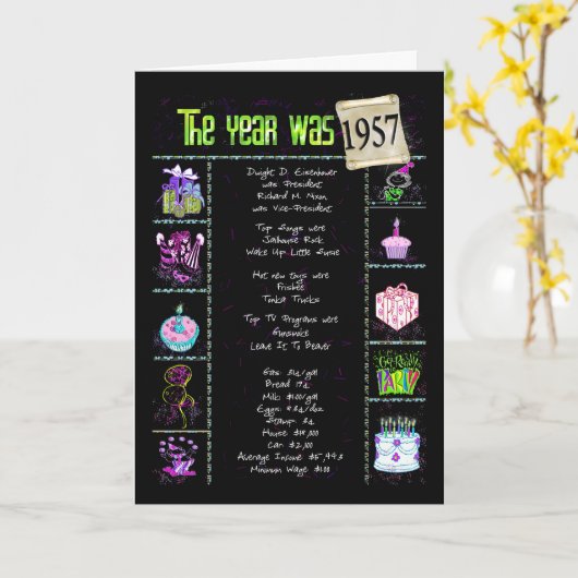 1957 Verjaardag Leuk Trivia Feiten Kaart (Gele Bloem)