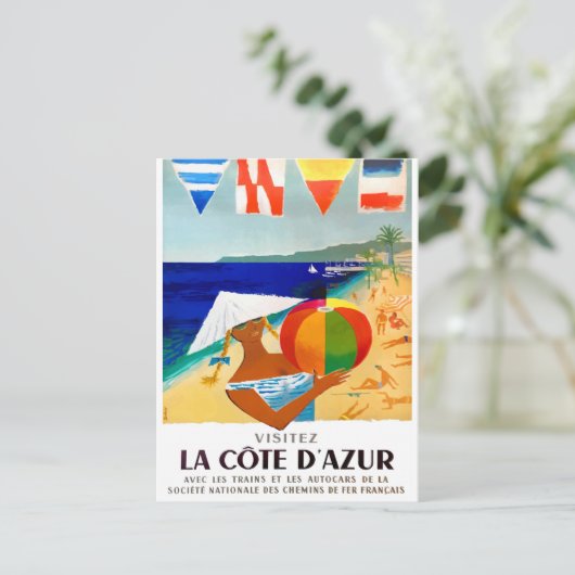 1957 Visitez La Cote d'Azur, Frans reisbureau Briefkaart (Staand voorkant)