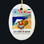 1957 Visitez La Cote d'Azur, Frans reisbureau Keramisch Ornament<br><div class="desc">Een verbluffend en speelrijk poster voor de zondebok Cote D'Azur van Jean (Jacques) Dubois,  dat het toerisme bevordert en het reizen naar de Franse kust verzorgt.</div>