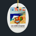 1957 Visitez La Cote d'Azur, Frans reisbureau Keramisch Ornament<br><div class="desc">Een verbluffend en speelrijk poster voor de zondebok Cote D'Azur van Jean (Jacques) Dubois,  dat het toerisme bevordert en het reizen naar de Franse kust verzorgt.</div>