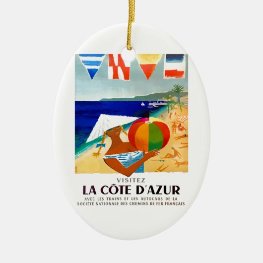 1957 Visitez La Cote d'Azur, Frans reisbureau Keramisch Ornament (Voorkant)