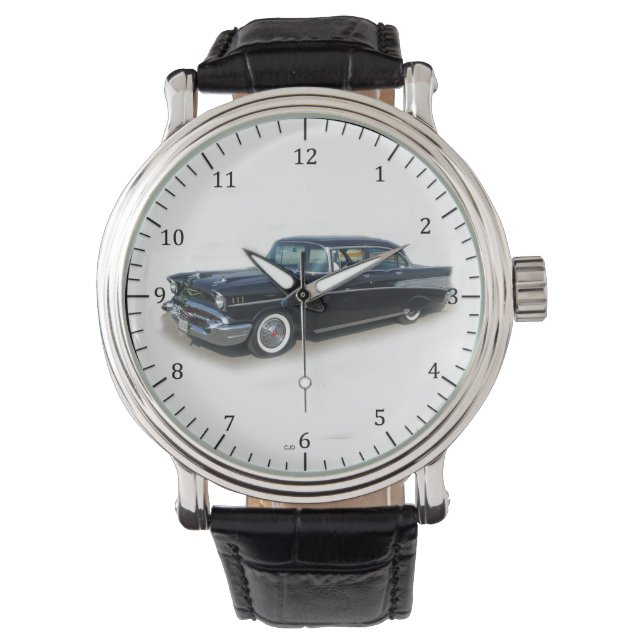 1957 zwarte Bel Air 4-deuromening Horloge (Voorkant)