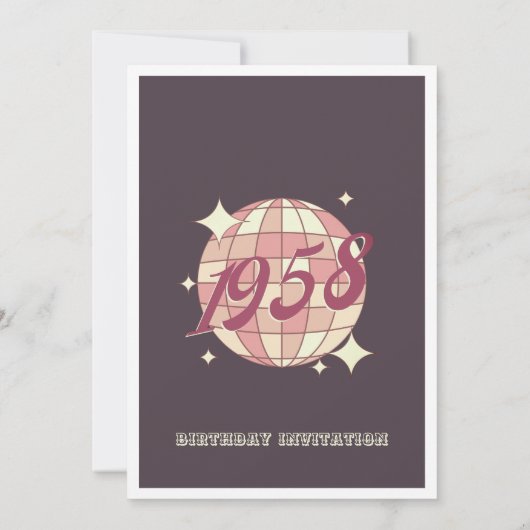 1958 66e verjaardag retro paarse uitnodiging (Achterkant)