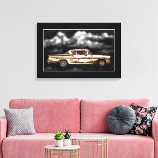 1958 Chevy Bel Air, junkyard auto, klassieke auto, Canvas Afdruk (Insitu (Woonkamer))