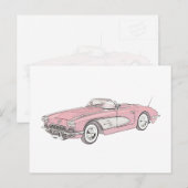 1958 Chevy Corvette Roadster Red and White Drawing Briefkaart (Voorkant / Achterkant)