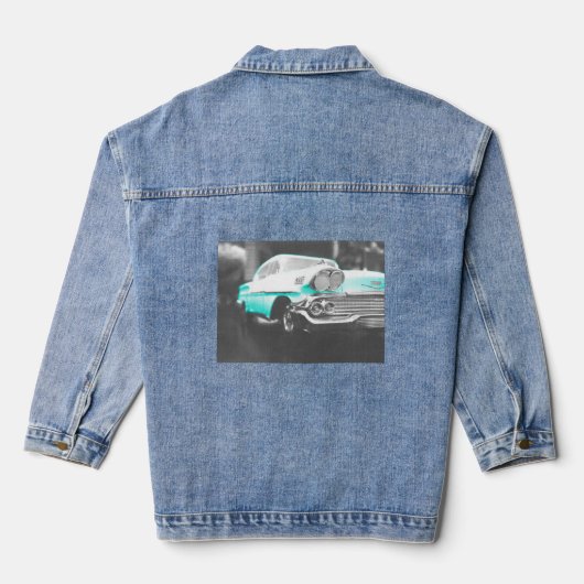 1958 chevy impala felblauw klassieke auto denim jacket (Achterkant)