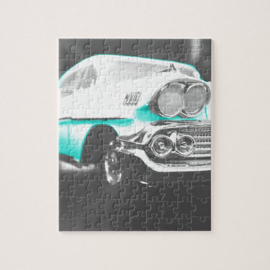 1958 chevy impala felblauw klassieke auto legpuzzel (Verticaal)
