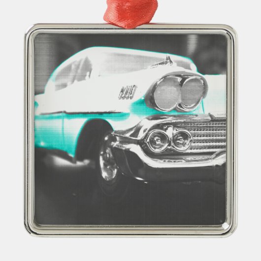 1958 chevy impala felblauw klassieke auto metalen ornament (Voorkant)