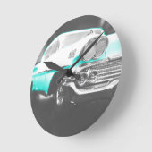 1958 chevy impala felblauw klassieke auto ronde klok (Hoek)