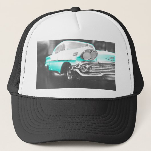 1958 chevy impala felblauw klassieke auto trucker pet (Voorkant)