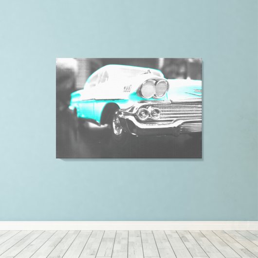 1958 chevy impala helder blauw canvas afdruk (Insitu (Houten vloer))