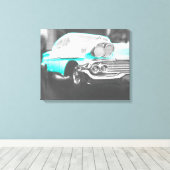 1958 chevy impala helderblauw canvas afdruk (Insitu (Houten vloer))