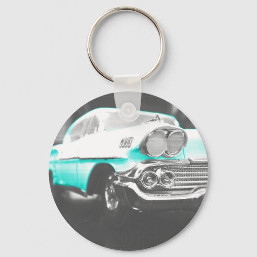 1958 chevy impala helderblauwe klassieker sleutelhanger (Voorkant)