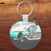 1958 chevy impala helderblauwe klassieker sleutelhanger (Voorkant)