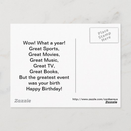 1958 Grote evenementen Verjaardag Kaart (Achterkant)