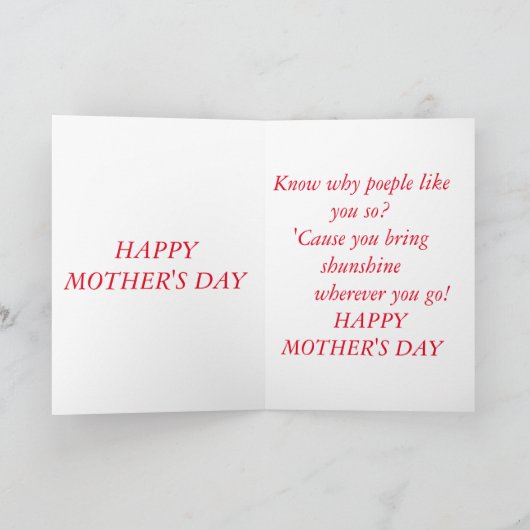  (1958) Moederdag Kaart met Schattigee Boodschap (Binnen)