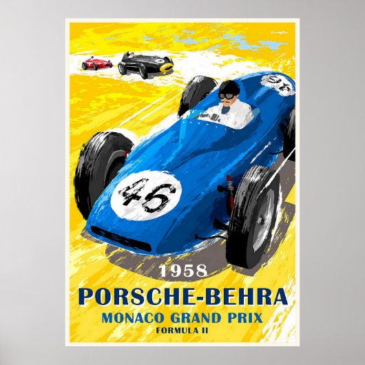 1958 Porsche-Behra. Monaco Grand Prix Formule II Poster (Voorkant)