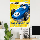 1958 Porsche-Behra. Monaco Grand Prix Formule II Poster (Thuiskantoor)