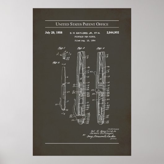1958 US Patent 2844902 - Vulpen Pistol Poster (Voorkant)