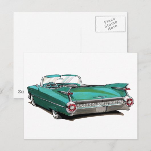 1959 Blauwgroen auto van Cadillac Briefkaart (Voorkant / Achterkant)