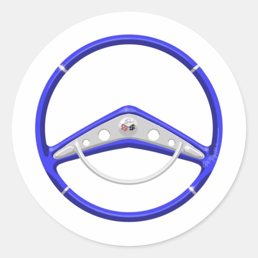 1959 Blue Chevrolet Steering Wheel Ronde Sticker (Voorkant)