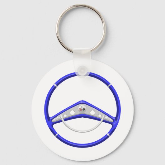 1959 Blue Chevrolet Steering Wheel Sleutelhanger (Voorkant)