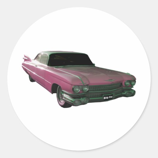 1959 Caddilac Big Pink Fins Ronde Sticker (Voorkant)