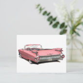1959 Cadillac Roze auto Briefkaart (Staand voorkant)