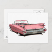 1959 Cadillac Roze auto Briefkaart (Voorkant / Achterkant)