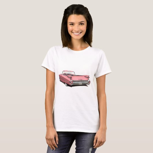 1959 Cadillac Roze auto T-shirt (Voorkant volledig)