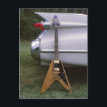 1959 Futuristische elektrische gitaar & auto Briefkaart<br><div class="desc">Dit briefkaart shows een gevleugelde elektrische gitaar en een gevleugelde auto. Foto door Steve Evans ******** OPMERKING: Ik ben nu met pensioen, maar ik heb een gitaarwinkel in Arkansas met een aangrenzend gitaarmuseum. Mijn museumgitaren waren niet te koop en waren mijn favoriete gitaren die meer dan 45 jaar in het...</div>