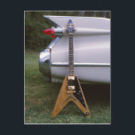 1959 Futuristische elektrische gitaar & auto Briefkaart<br><div class="desc">Dit briefkaart shows een gevleugelde elektrische gitaar en een gevleugelde auto. Foto door Steve Evans ******** OPMERKING: Ik ben nu met pensioen, maar ik heb een gitaarwinkel in Arkansas met een aangrenzend gitaarmuseum. Mijn museumgitaren waren niet te koop en waren mijn favoriete gitaren die meer dan 45 jaar in het...</div>