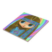 1960, 1970 Big Eye Hippie Chick in Blue Tegeltje (Zijkant)