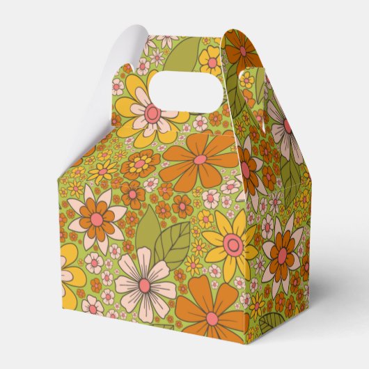 1960, 1970 Groene en Oranje Retro Floral Bedankdoosjes (Achterkant)