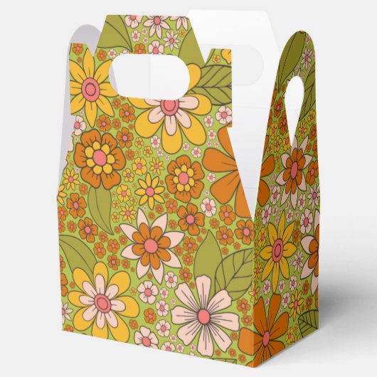 1960, 1970 Groene en Oranje Retro Floral Bedankdoosjes (Geopend)