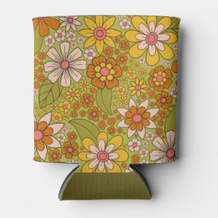 1960, 1970 Groene en Oranje Retro Floral Blikjeskoeler