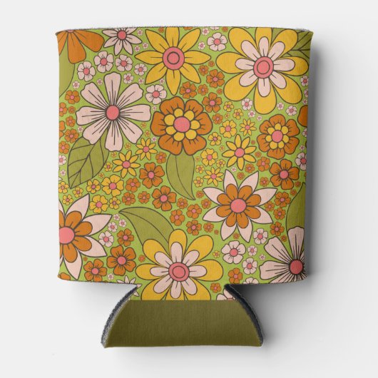 1960, 1970 Groene en Oranje Retro Floral Blikjeskoeler (Voorkant)