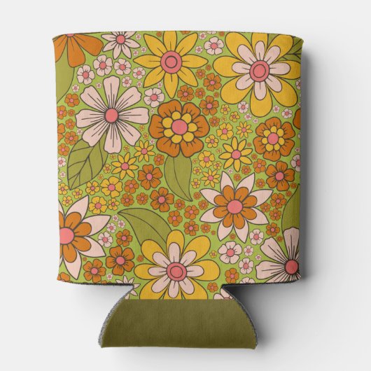 1960, 1970 Groene en Oranje Retro Floral Blikjeskoeler (Achterkant)