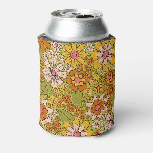 1960, 1970 Groene en Oranje Retro Floral Blikjeskoeler (Blikje Achterkant)