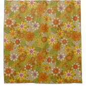 1960, 1970 Groene en Oranje Retro Floral Douchegordijn (Voorkant)